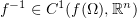 $ f^{-1}\in C^1(f(\Omega),\R^n) $