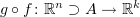 $ g\circ f\colon \R^n\supset A\to \R^k $