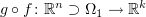 $ g\circ f\colon \R^n\supset \Omega_1\to \R^k $