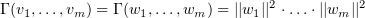 $ \Gamma(\al_1,\ldots,\al_m)=\Gamma(\be_1,\ldots,\be_m)= ||\be_1||^2\cdot\ldots\cdot||\be_m||^2 $