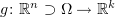 $ g\colon \R^n\supset\Omega\to\R^k $
