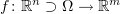 $ f\colon \R^n\supset \Omega\to \R^m $