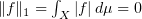 $ \|f\|_1=\int_X|f|\, d\mu=0 $