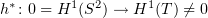 $ h^*\colon 0=H^1(S^2)\to H^1(T)\neq 0 $