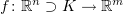 $ f\colon \R^n\supset K\to \R^m $