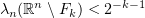 $ \lambda_n(\R^n\setminus F_k)< 2^{-k-1} $