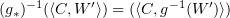 $ (g_*)^{-1}(\langle C,W'\rangle) = (\langle C, g^{-1}(W')\rangle) $