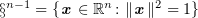 $ \S^{n-1}=\{\xx\in \R^n\colon \|\xx\|^2=1\} $