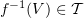 $ f^{-1}(V)\in {\cal T} $