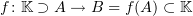 $ f\colon \K\supset A\to B=f(A)\subset \K $