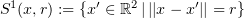$ S^1(x,r) := \{x'\in\R^2\, |\, ||x-x'||=r\} $